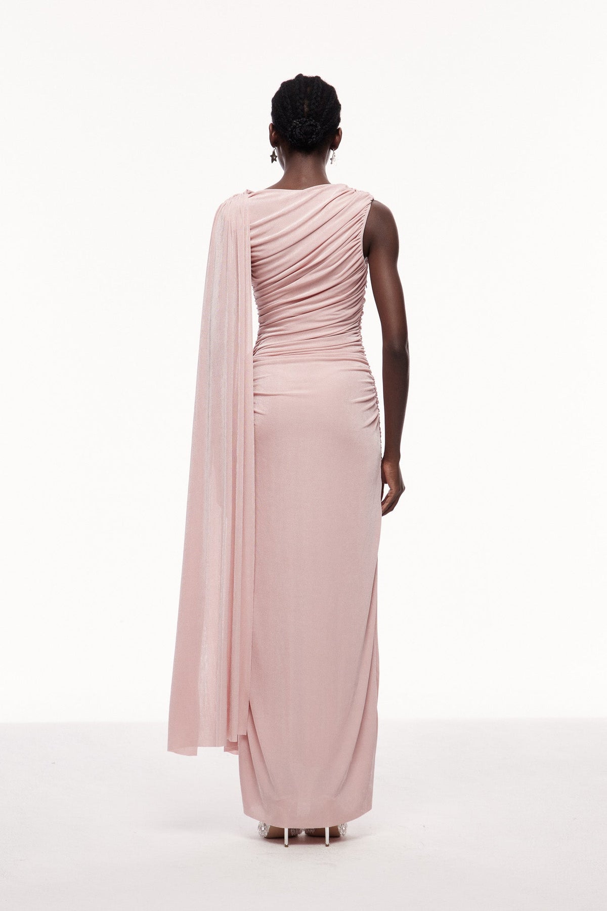 Şal Detay Tek Omuz Maxi Elbise Pembe Abiye - 4. görünüm