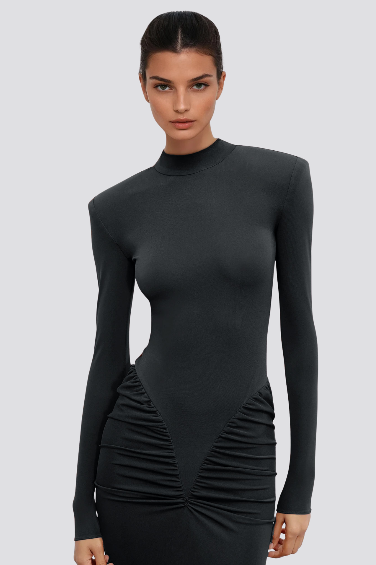 Cesarina Deconstruct Ruch Bodycon Maxi Elbise Siyah - 3. görünüm