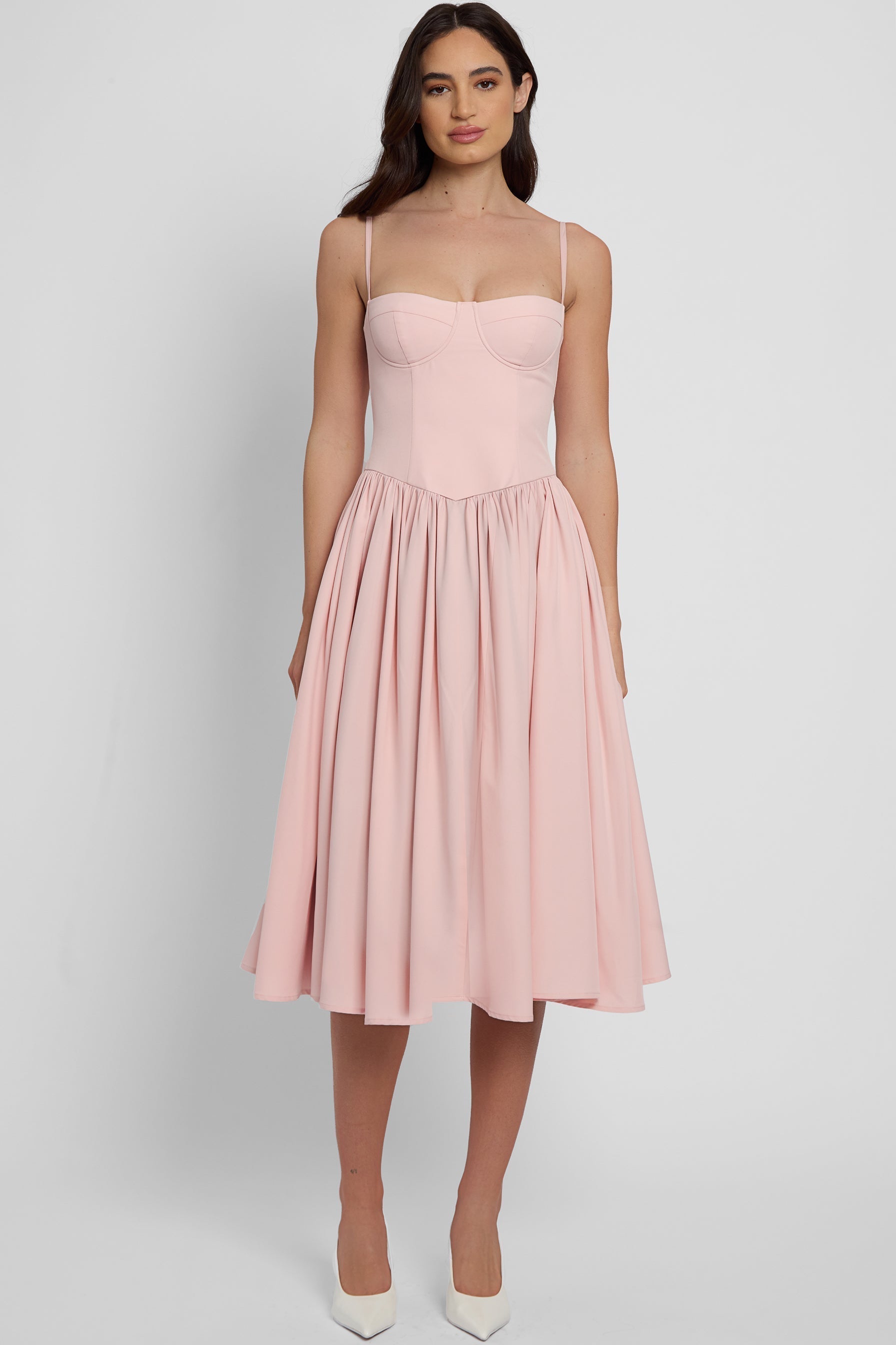 Ciara Büstiyer Midi Elbise Pembe Straplez