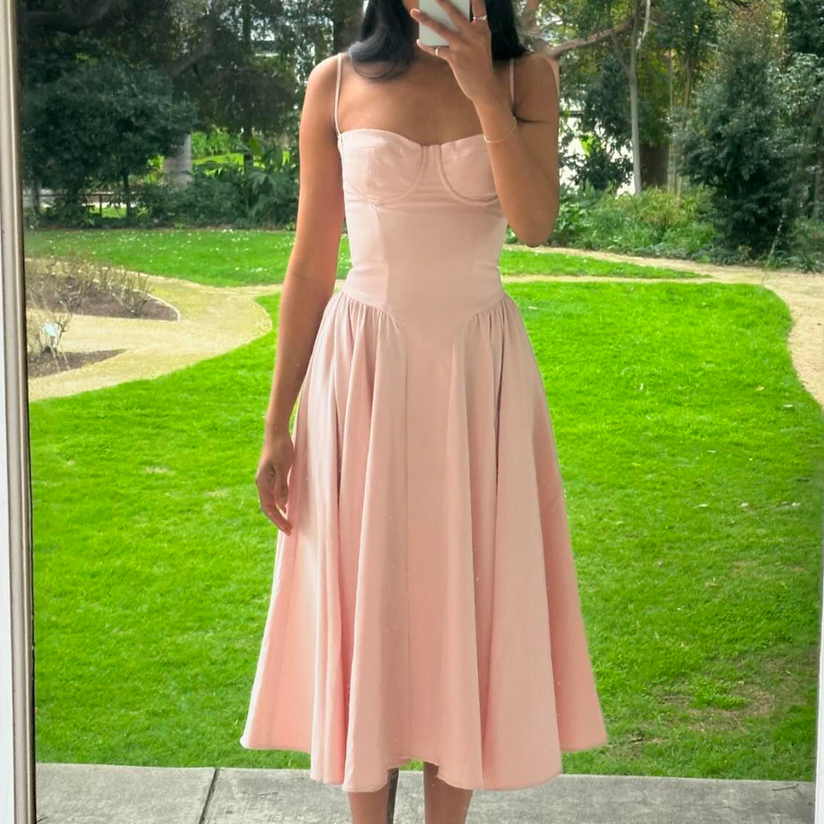 Ciara Büstiyer Midi Elbise Pembe Straplez
