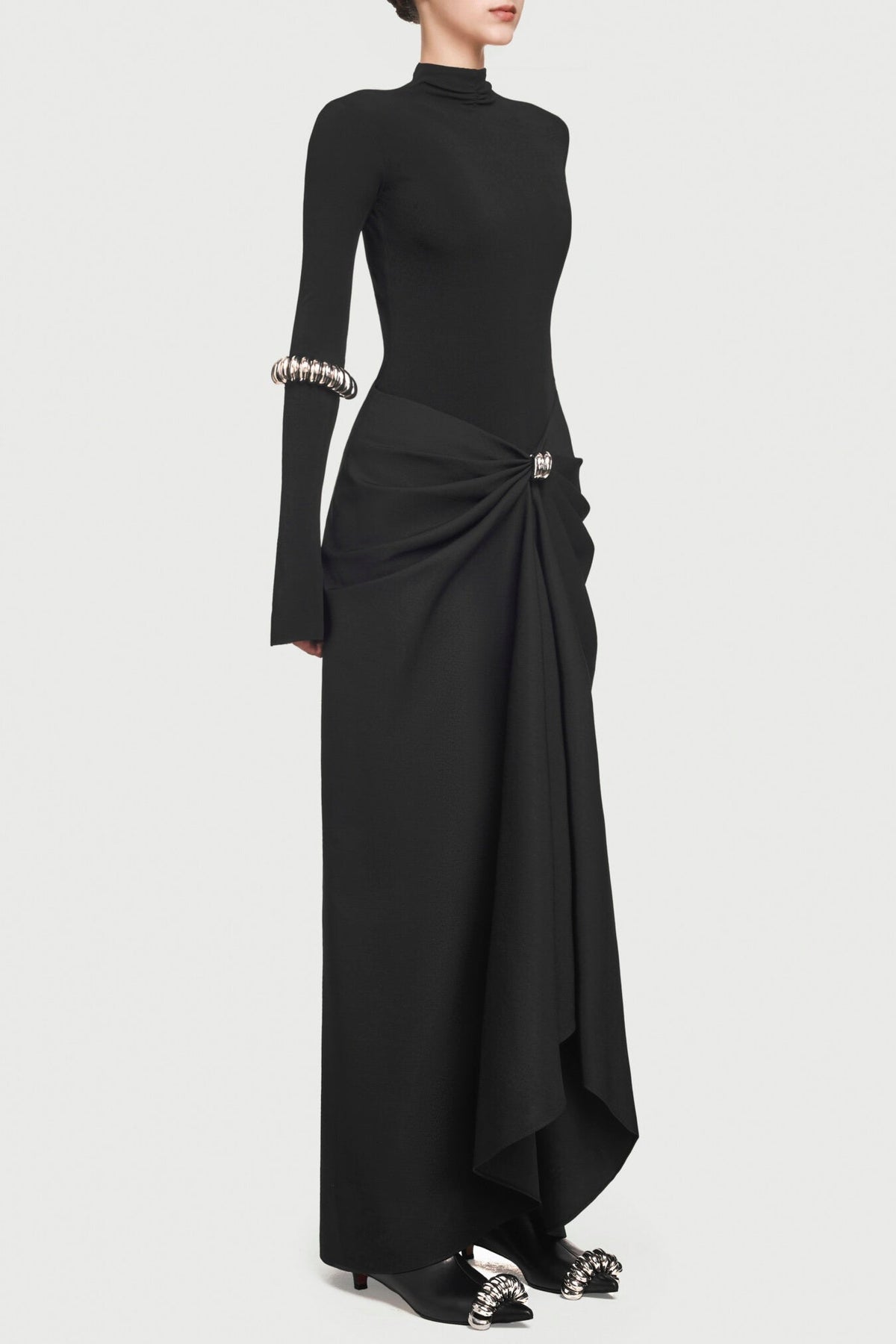 Fayra Büzgülü Maxi Elbise – Siyah - 2. görünüm
