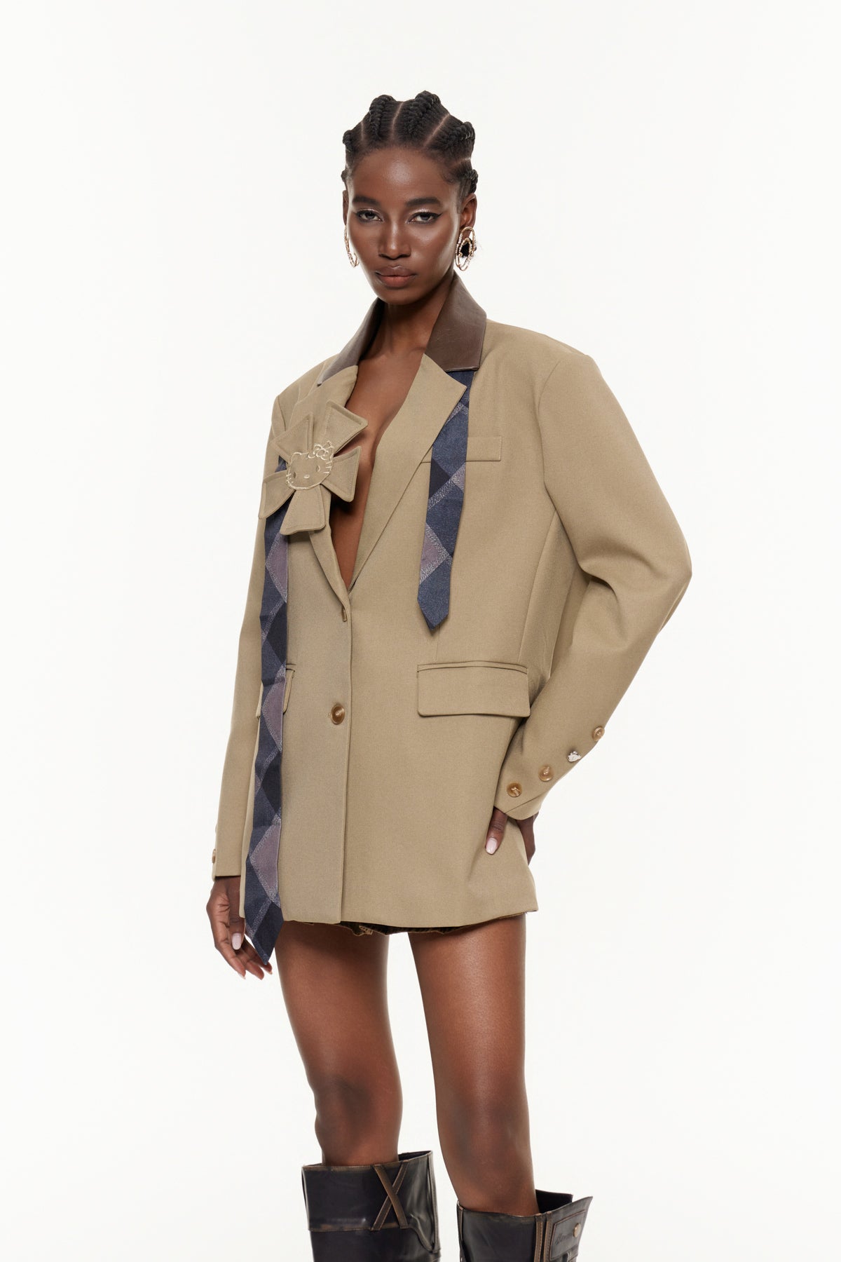Egzon Yakalı Çiçekli Asimetrik Blazer - 3. görünüm