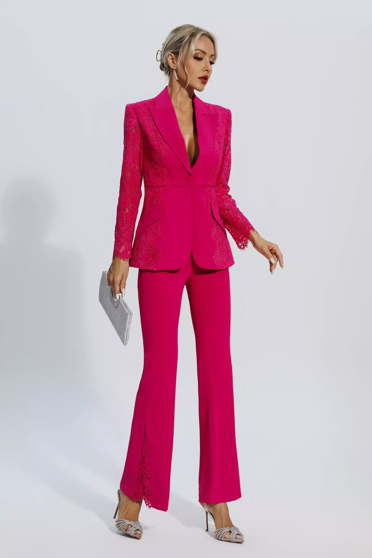 Emory Rose Kırmızı Çiçekli Dantelli Blazer Takım - 3. görünüm