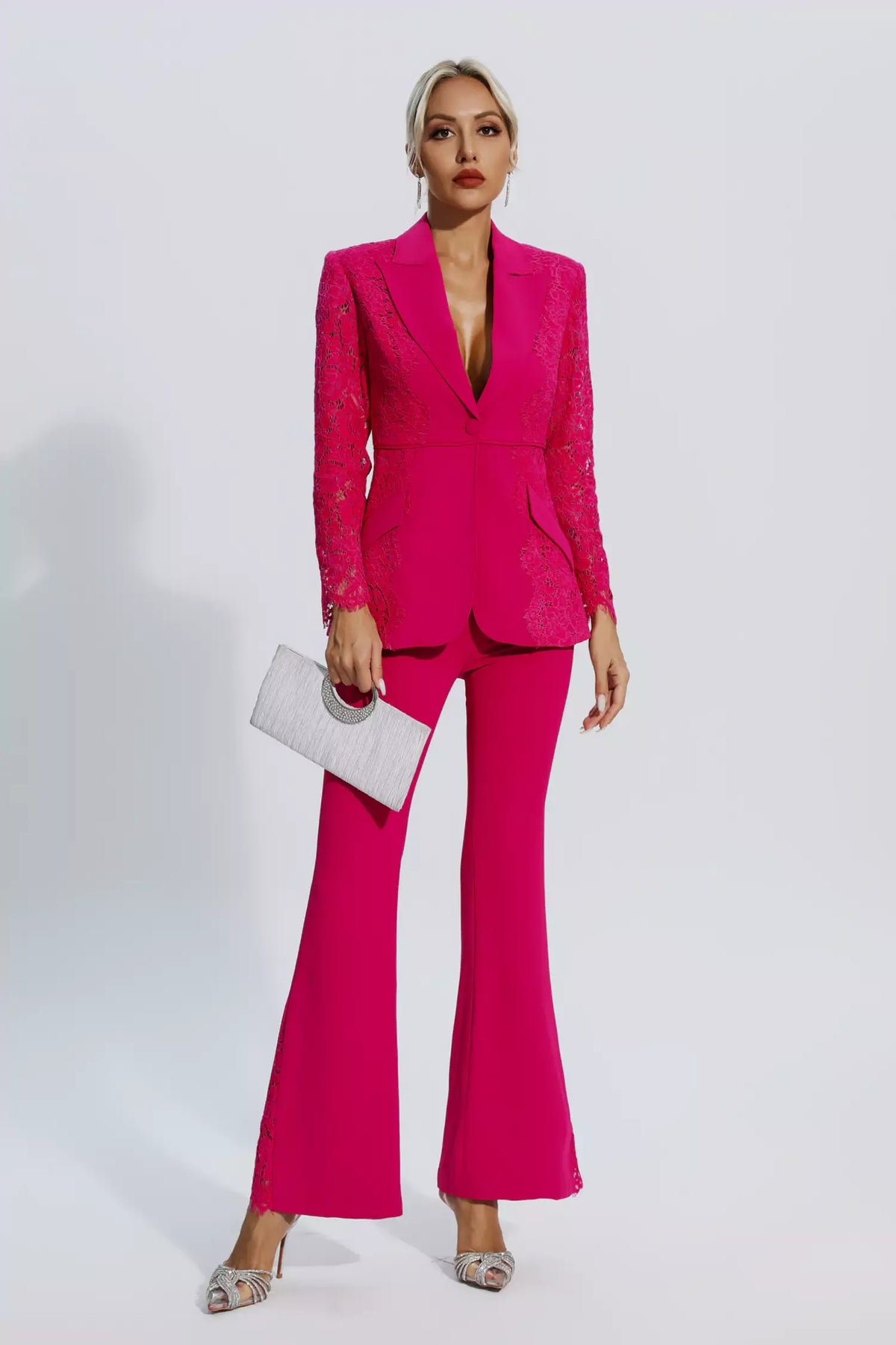 Emory Rose Kırmızı Çiçekli Dantelli Blazer Takım - 2. görünüm