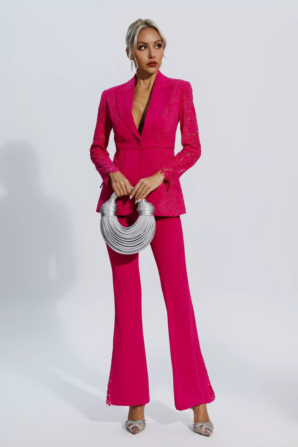 Emory Rose Kırmızı Çiçekli Dantelli Blazer Takım - 4. görünüm
