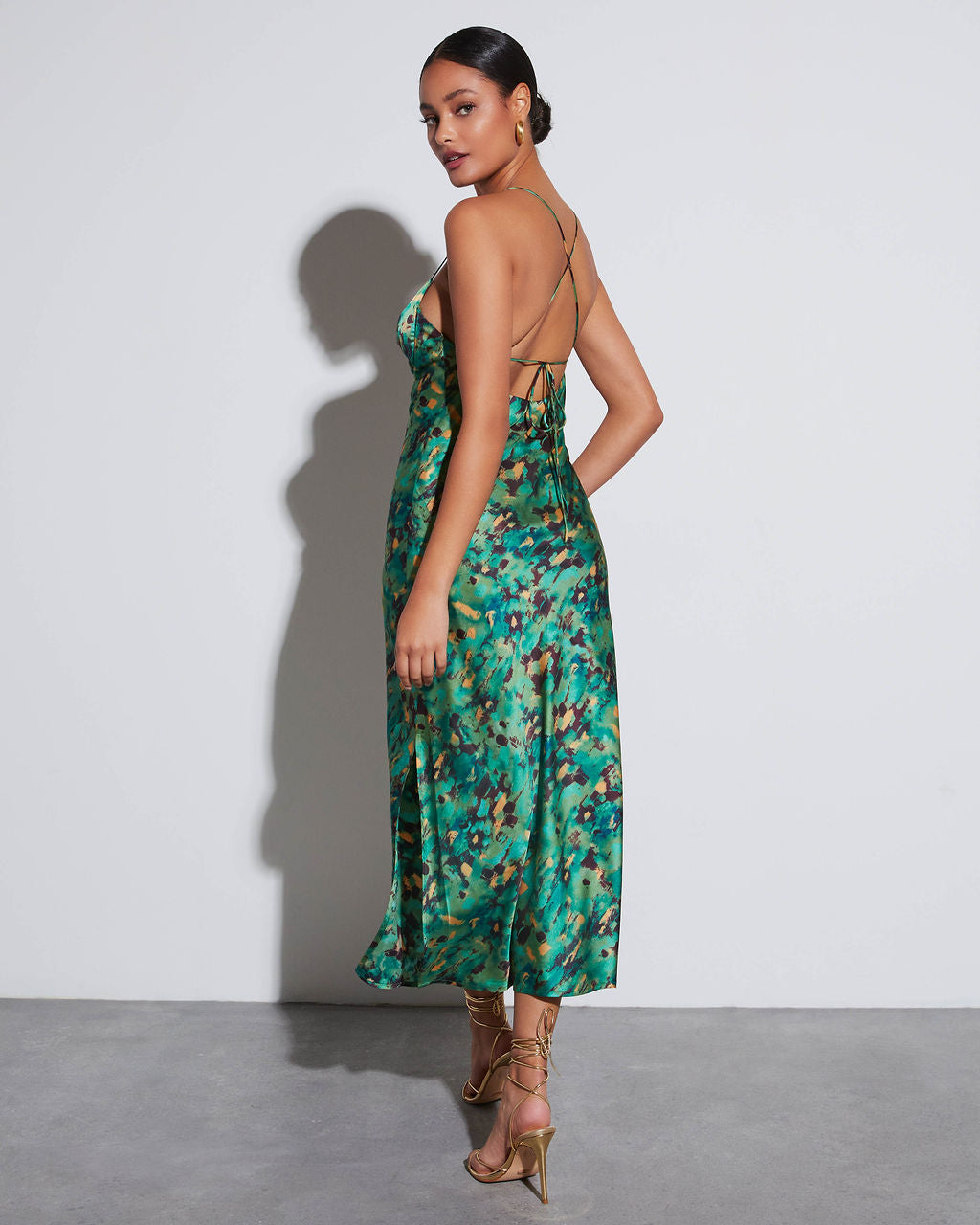 Aiko Baskılı Saten Slip Midi Elbise - 3. görünüm