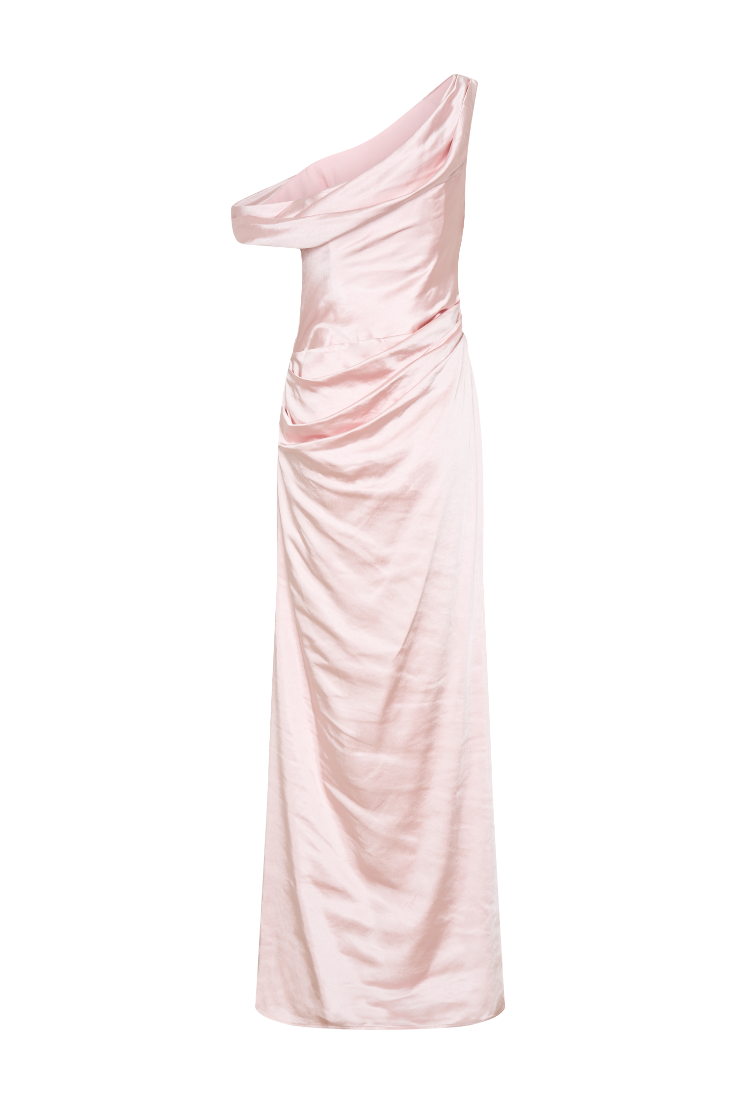 Dalia Düşük Omuzlu Saten Maxi Elbise - Soft Pembe