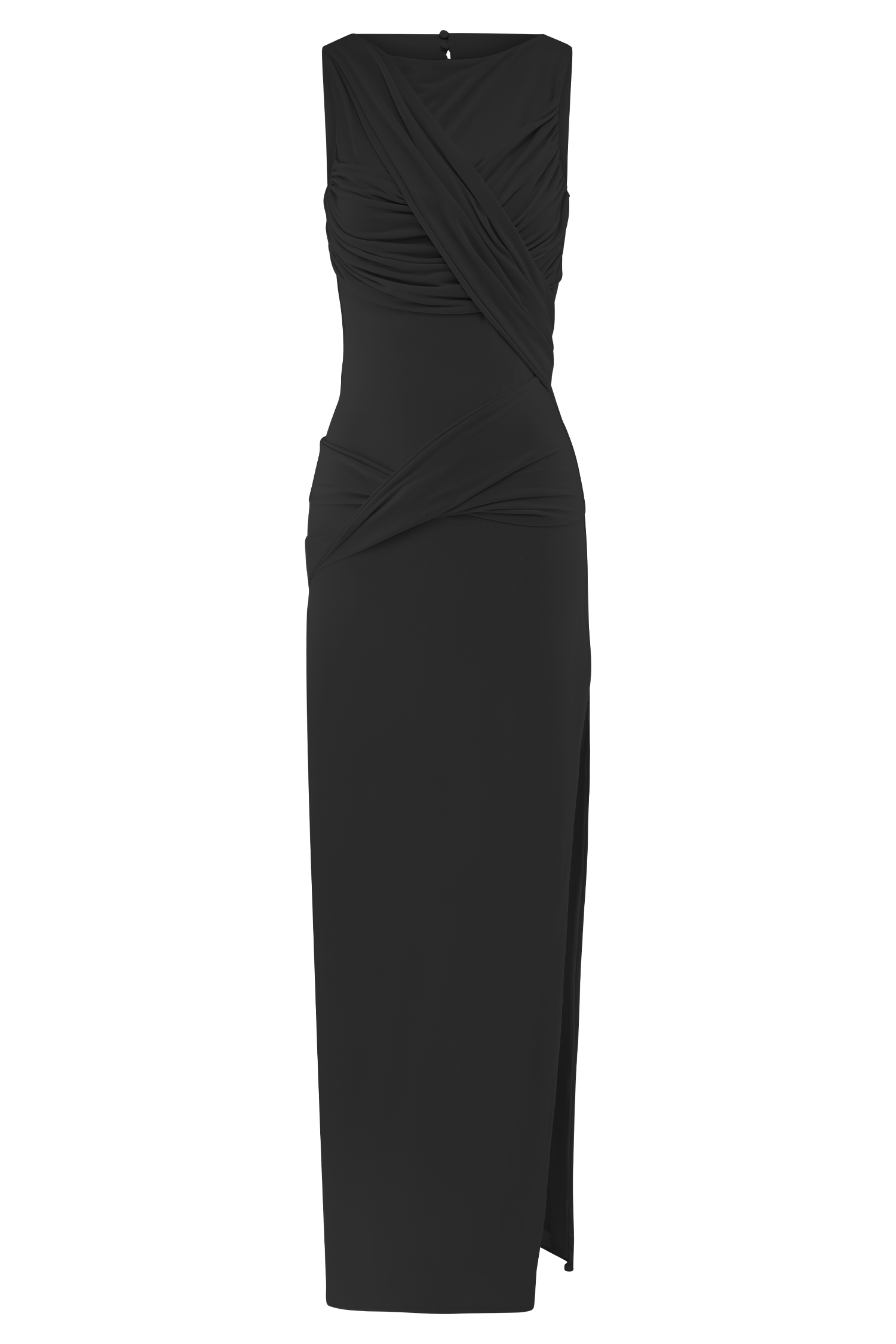 Henley Slinky Drape Maxi Elbise - Siyah
