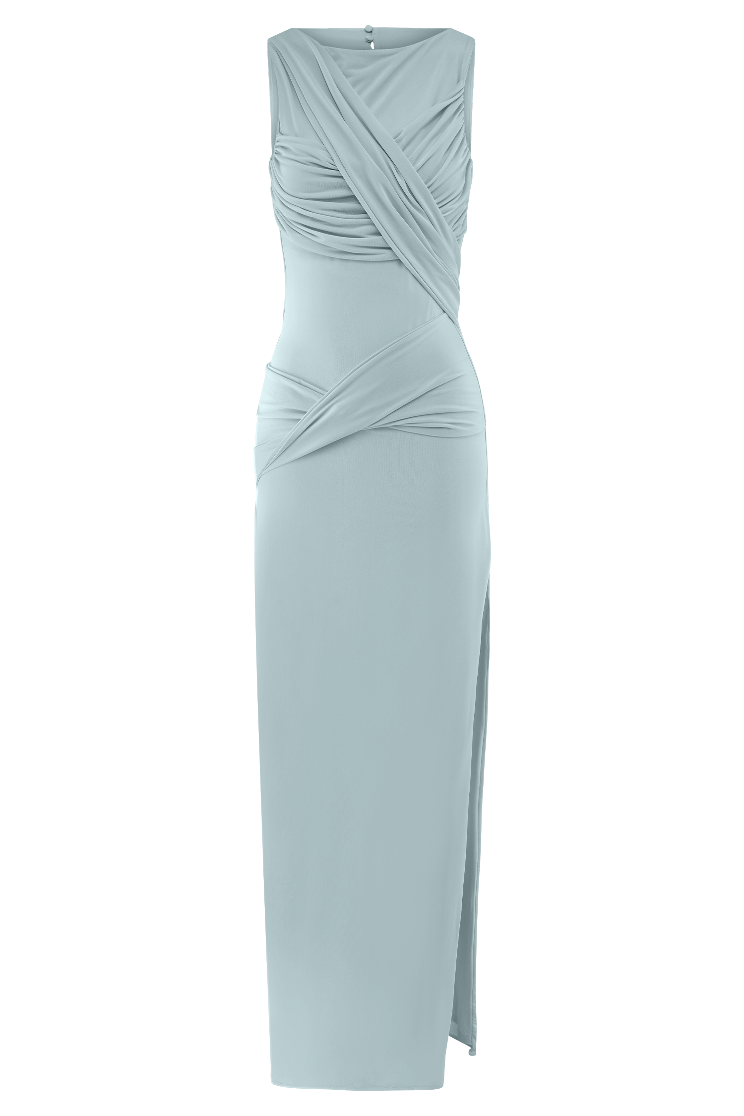 Henley Slinky Drape Maxi Elbise - Soluk Mavi