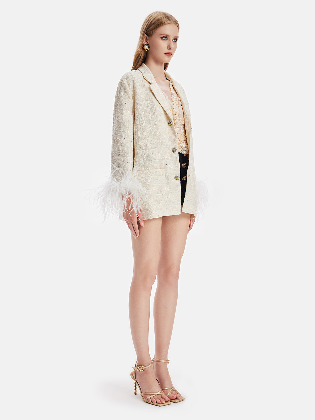 Devekuşu Tüyü Tüvit Blazer - 3. görünüm