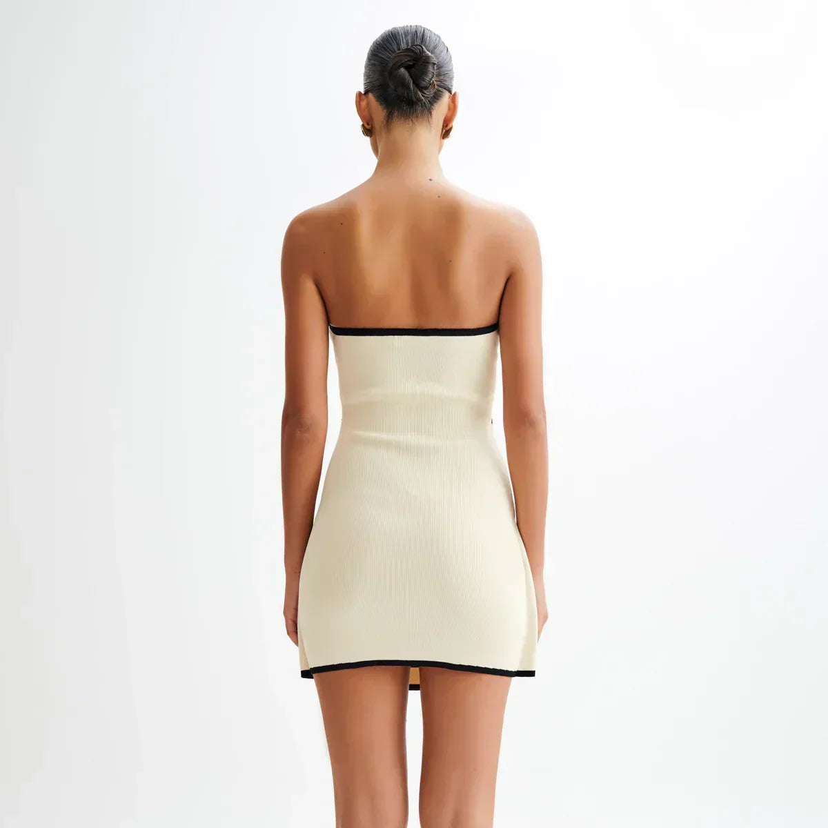 Simply Elegant Straplez Fildişi Örgü Mini Elbise