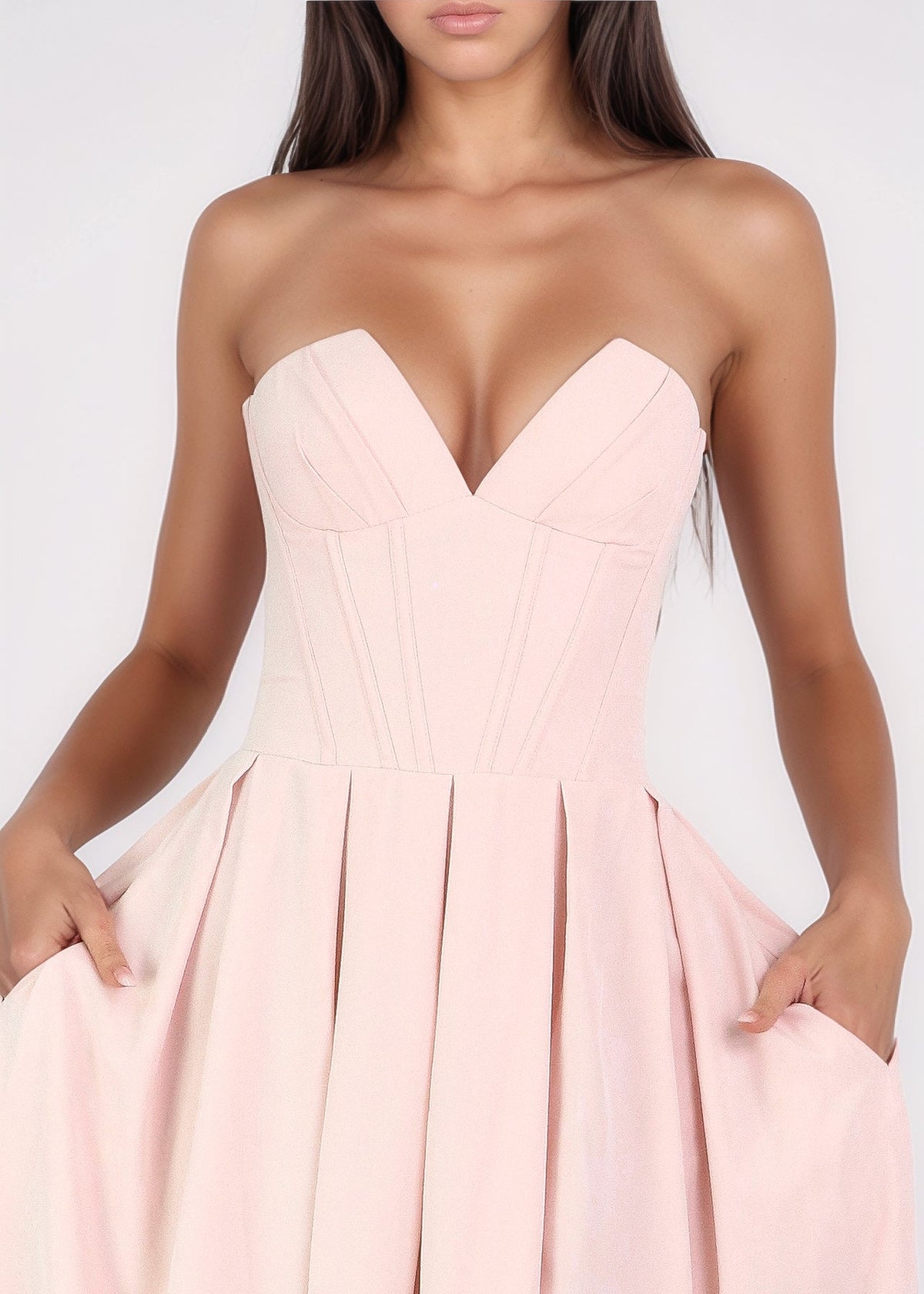 Marivelle Straplez Midi Elbise - Pembe