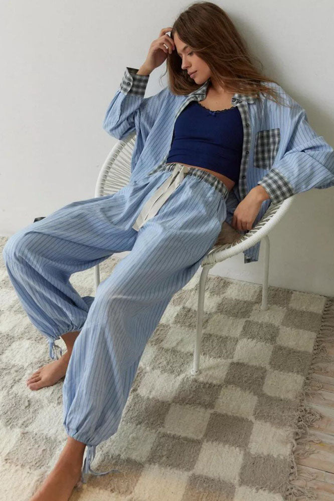 Gök Mavisi Bol Ek Parçalı Pijama Takımı - 4. görünüm