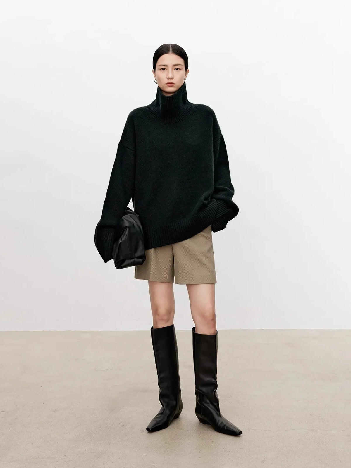 Troy Balıkçı Yaka Oversize Kazak - Siyah