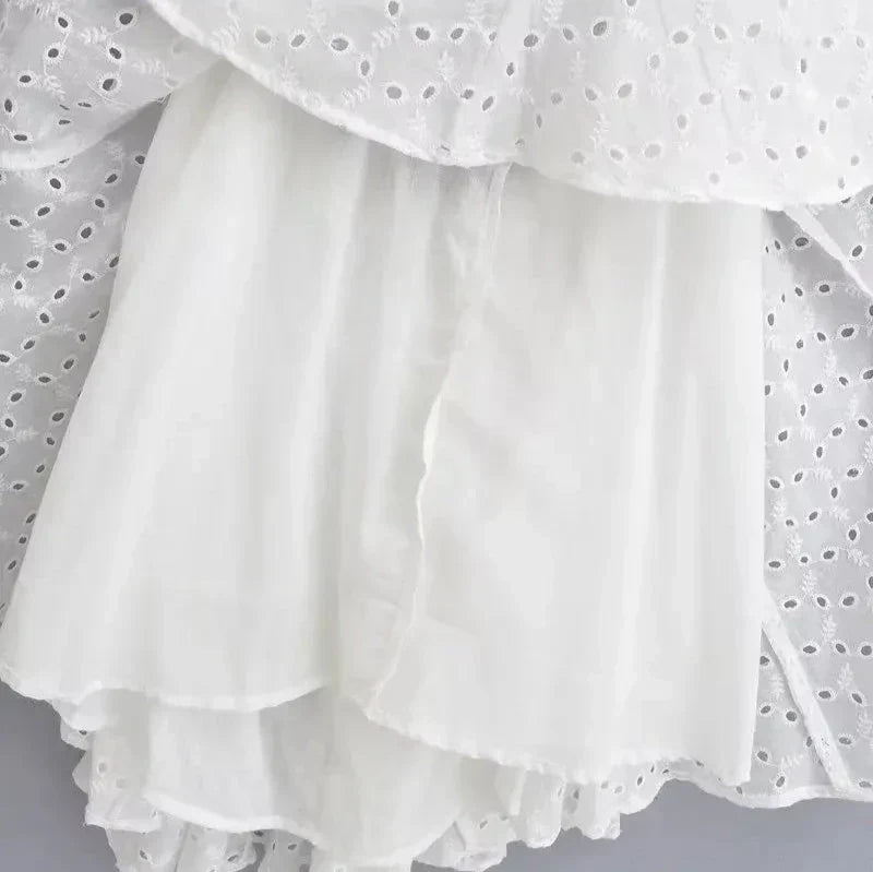 Halter Yaka Pamuklu Dantel Mini Elbise