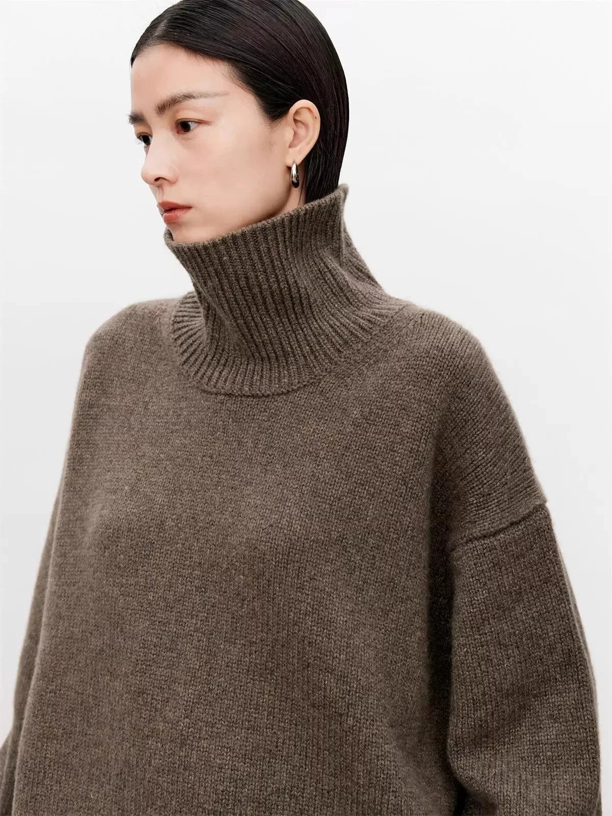 Troy Balıkçı Yaka Oversize Kazak - Kahverengi