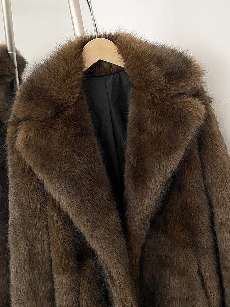 Faux Kürk Ceket - Kahverengi