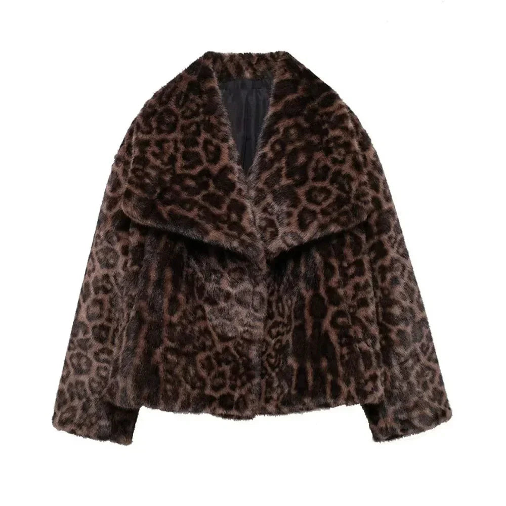 Marlow Leopar Desenli Kürk Görünümlü Mont - 16. görünüm