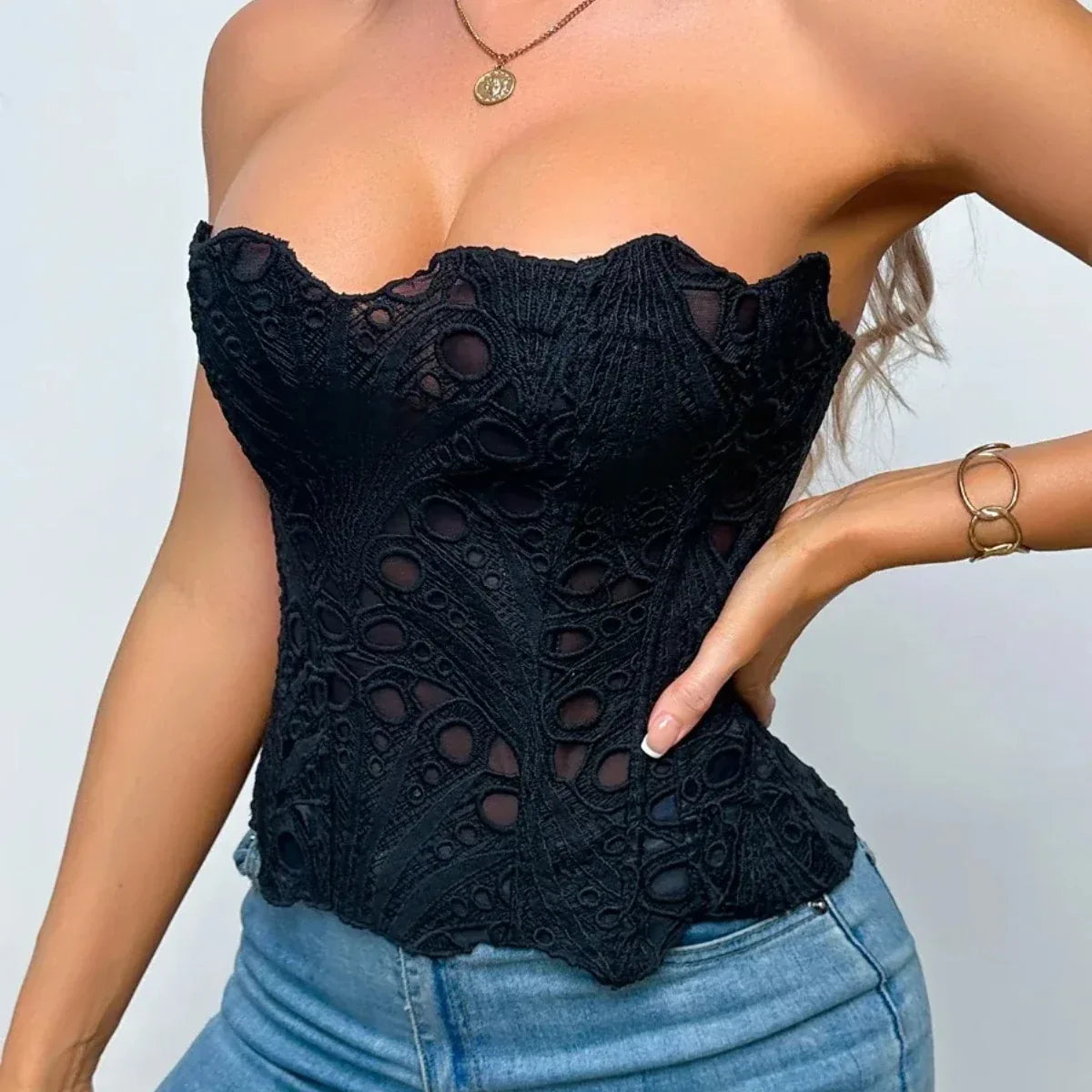 Hollow Out Corset Top - Siyah
