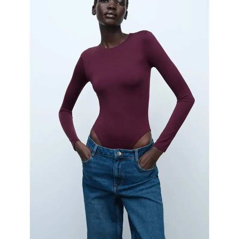 Slim Fit Bodysuit - Bordo