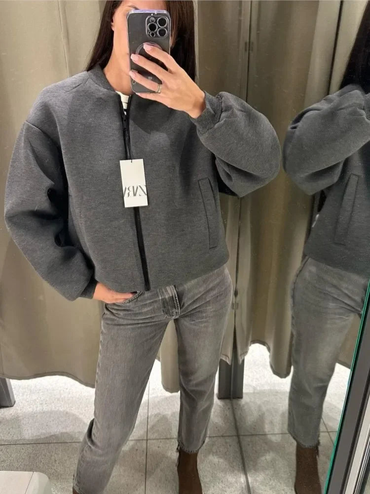 Velora Crop Ceket - Gri