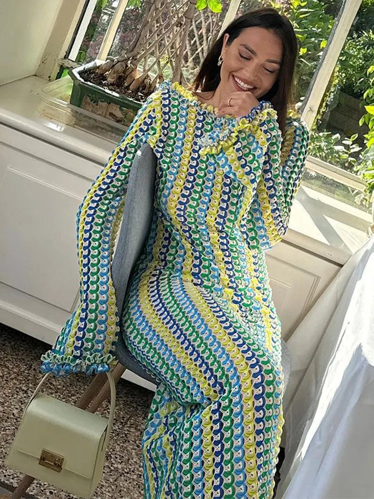 Joy Desenli Triko Maxi Elbise - 6. görünüm