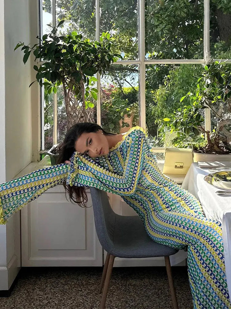Joy Desenli Triko Maxi Elbise