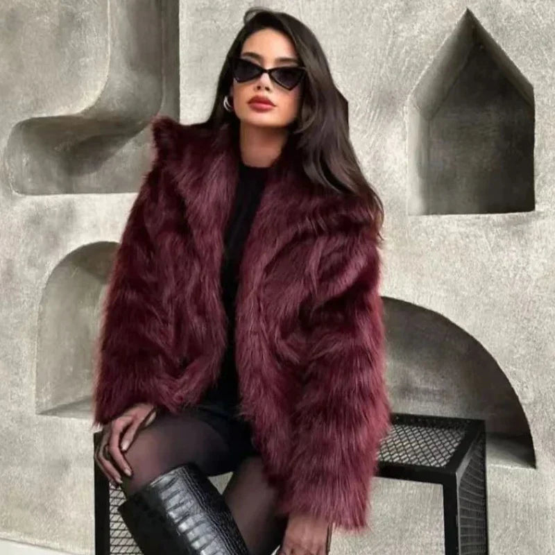 Kürk Ceket - Bordo - 6. görünüm