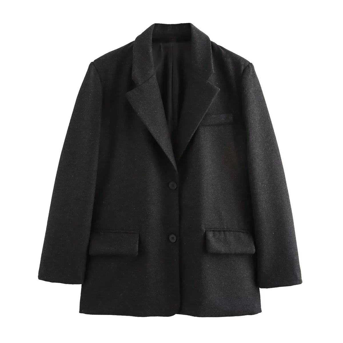Oversize Yünlü Blazer - Siyah