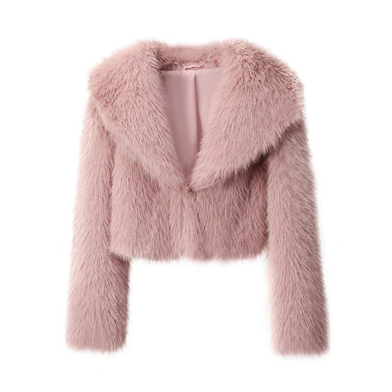 Nova Kısa Tüylü Kürk Görünümlü Mont - Pembe