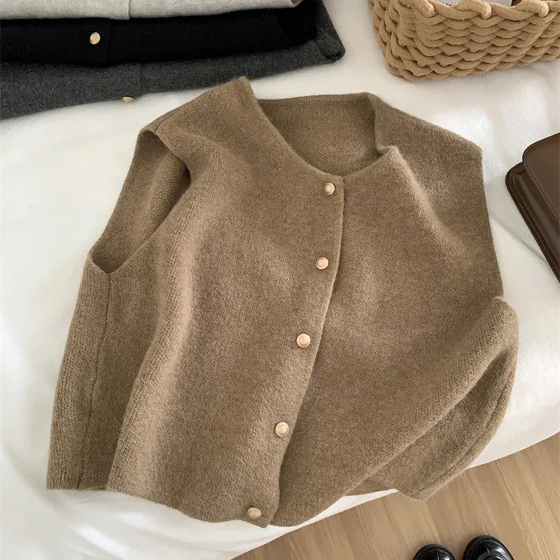 Cozy Düğmeli Kısa Hırka - Kahve