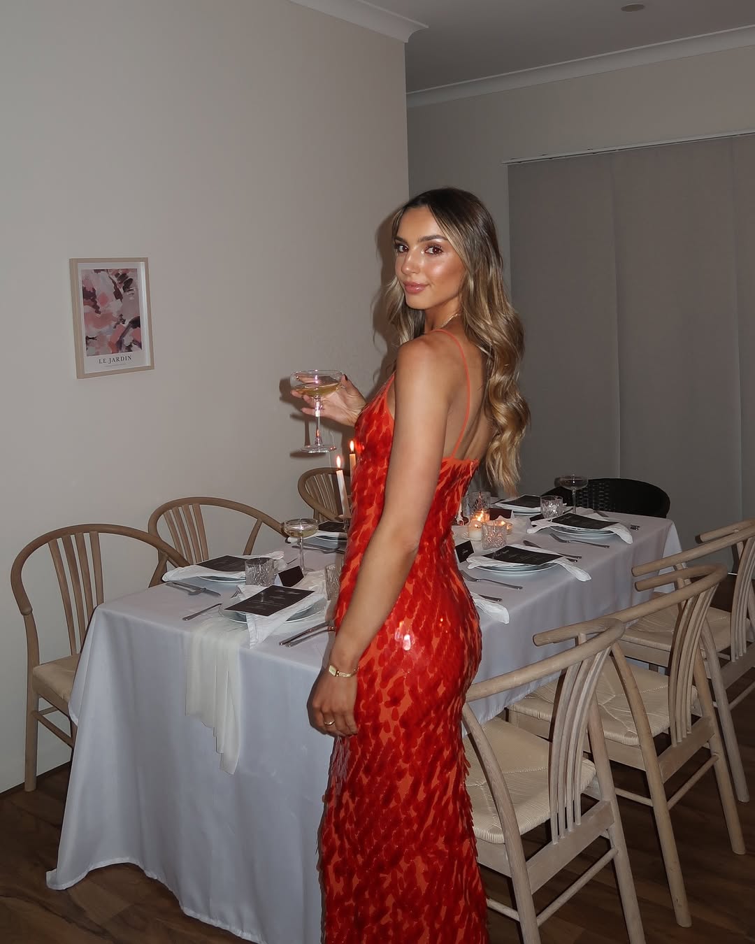 Kailani Payetli Maxi Elbise Kırmızı Derin V Yaka