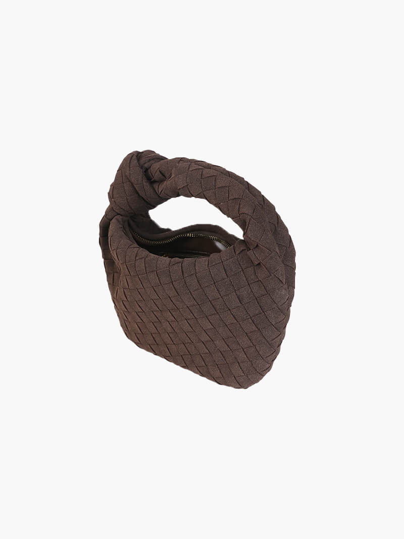 Woven Mini Premium Süet Çanta - Kahverengi