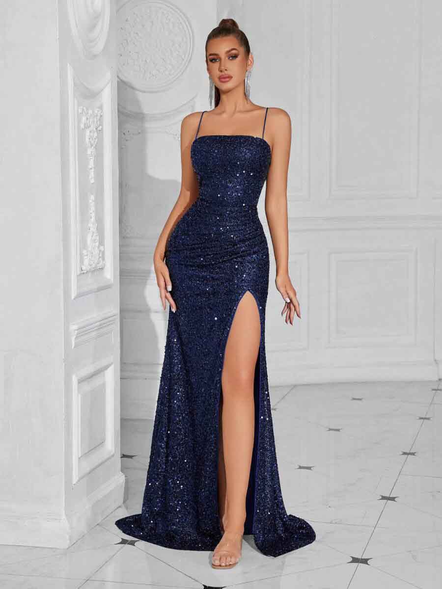 Mazarine Bağcıklı Sırtı Açık Maxi Elbise - 3. görünüm