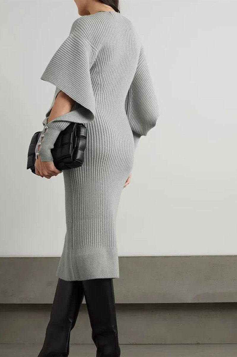 Alberta Cut-Out Batwing Kol Midi Triko Elbise - 5. görünüm