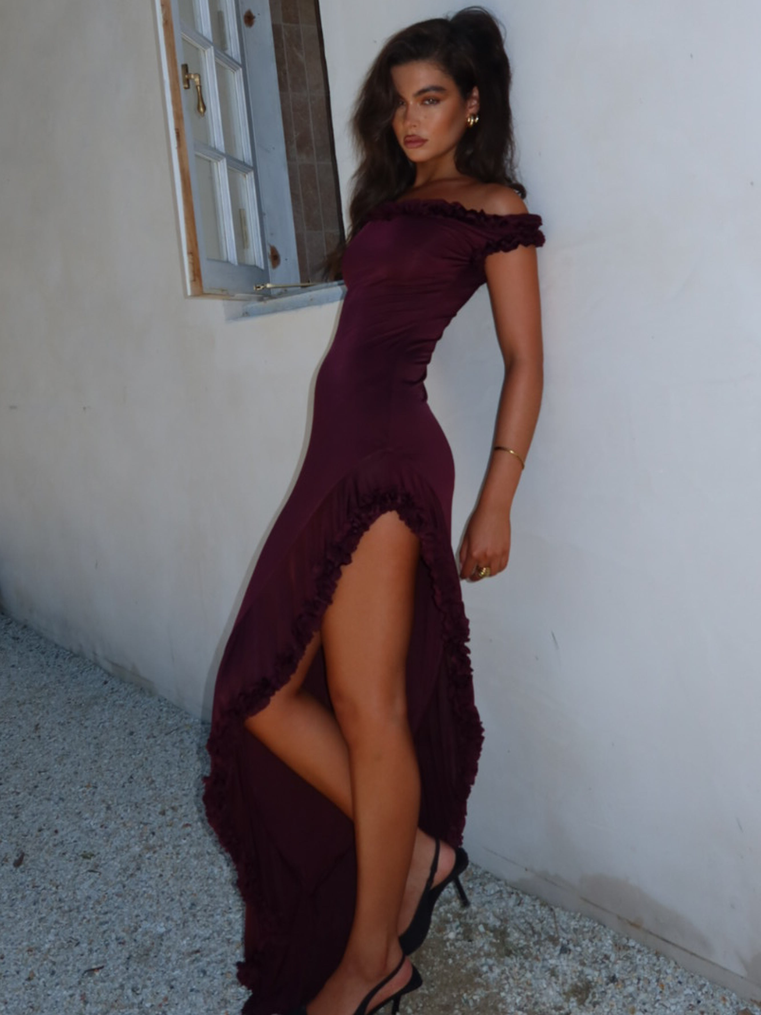 Arielle Fırfırlı Midi Elbise