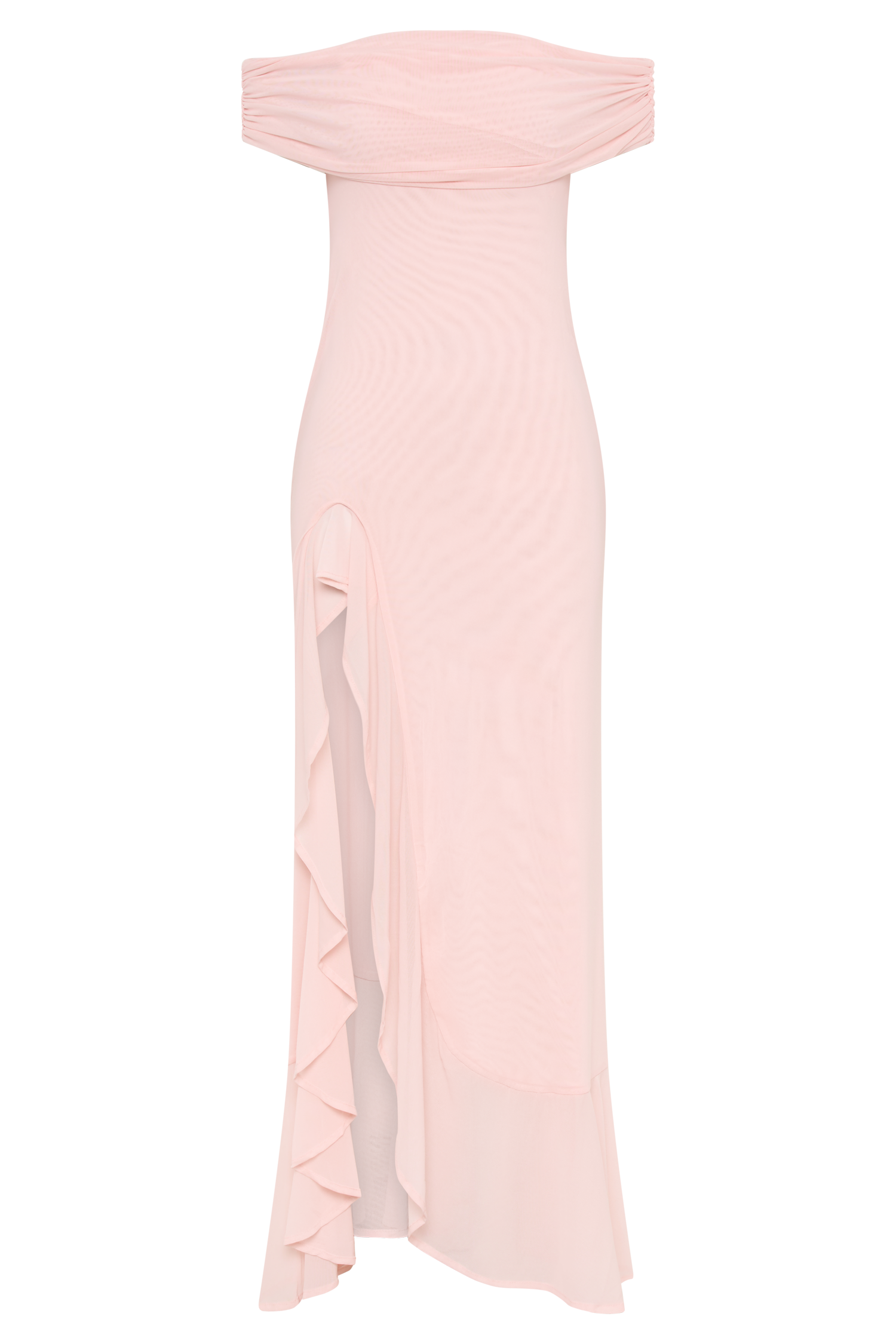 Audrey Düşük Omuzlu File Uzun Elbise - Soluk Pembe