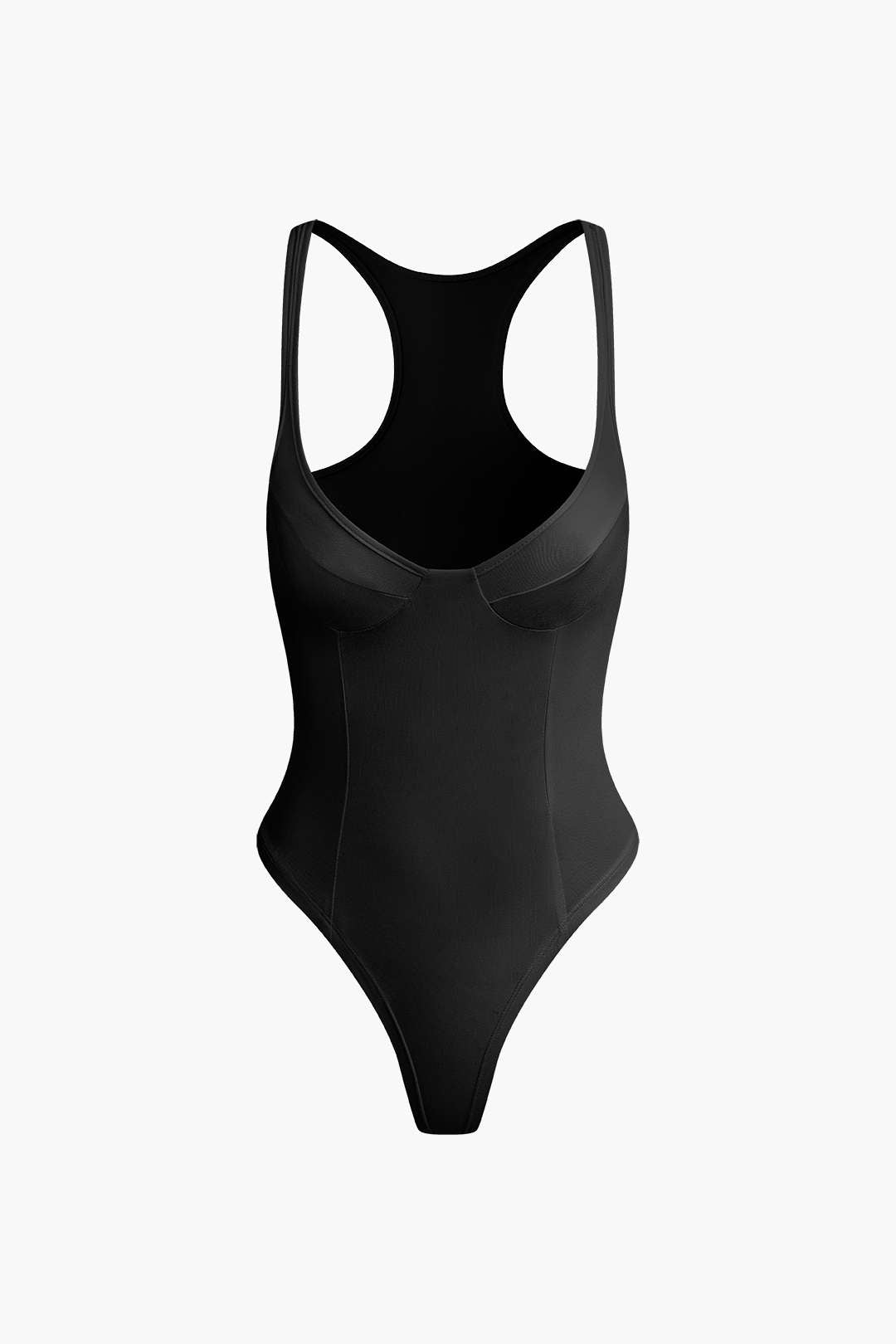 Düz Renk Derin V Yaka Bustiyer Bodysuit - 4. görünüm