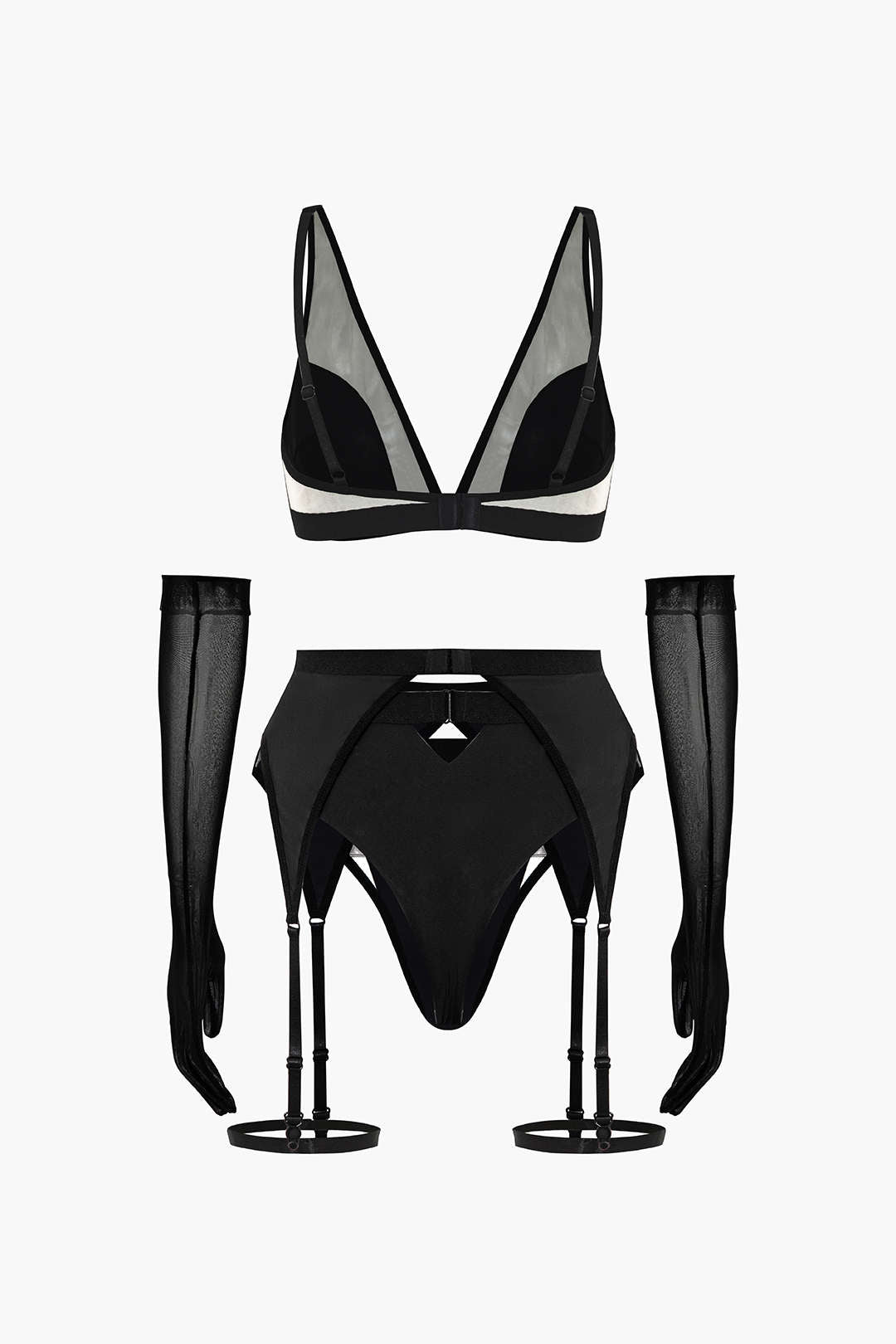 Şeffaf Lingerie Garter Seti Ve File Eldiven - 4. görünüm