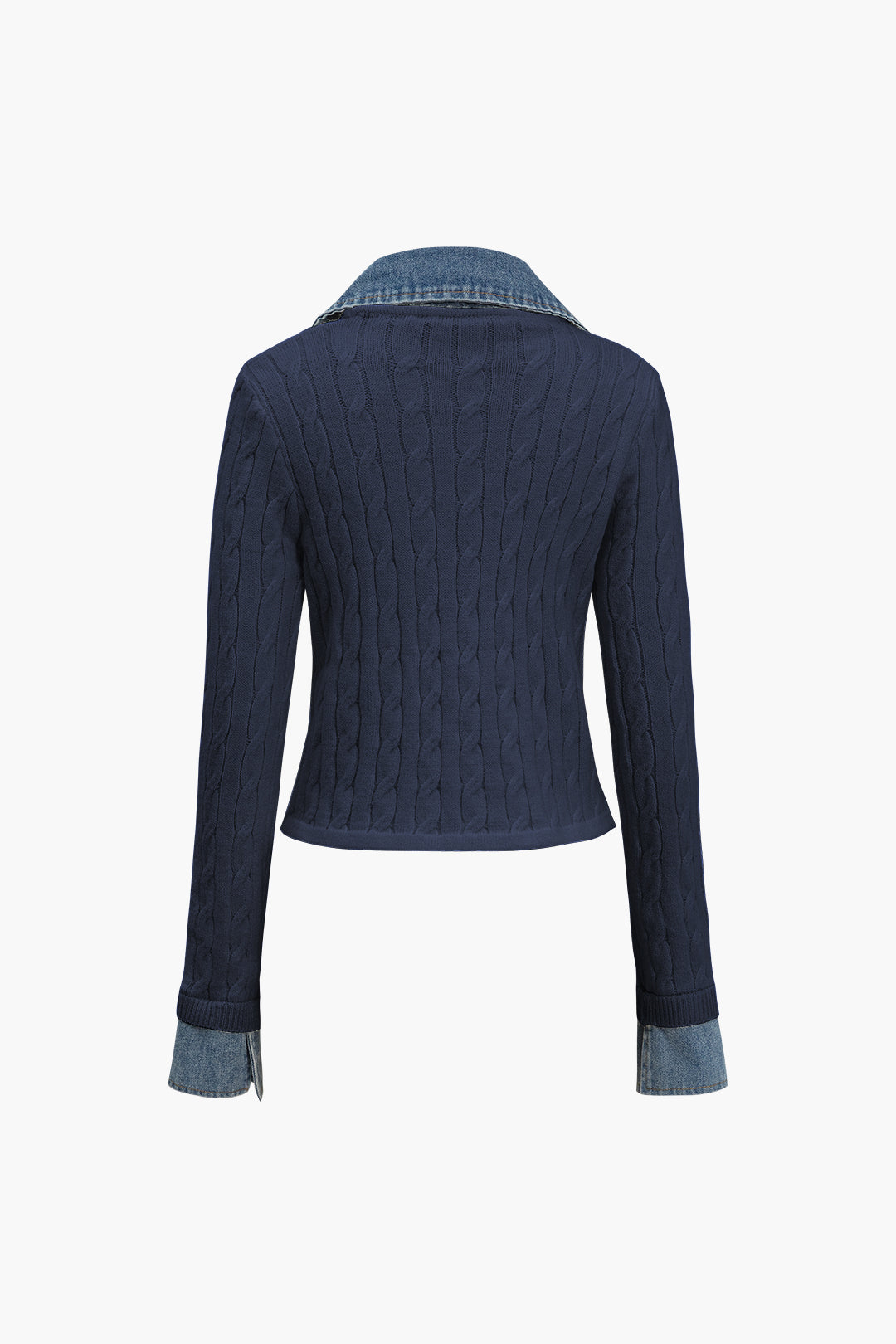 Örgü Denim Gömlek Yaka Uzun Kollu Üst - 8. görünüm