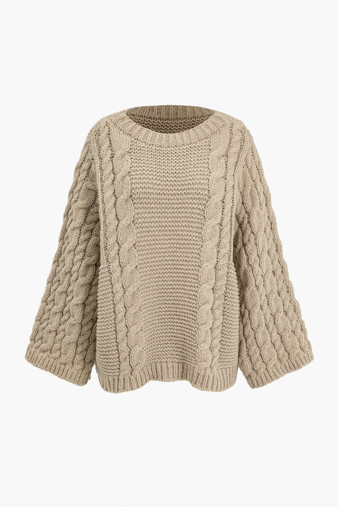 Basic Round Neck Flare Kazak - Haki