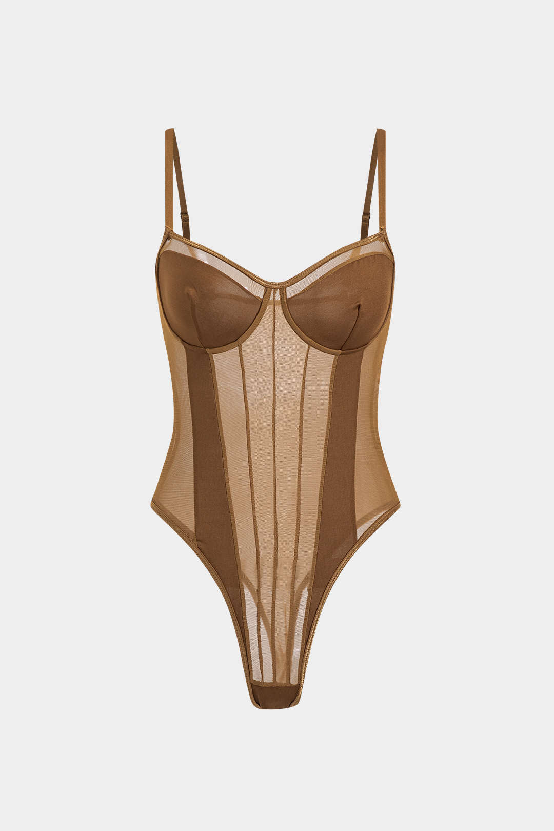 Ağ Detaylı Sırt Açık Şeffaf Patchwork Korseli Askılı Bodysuit