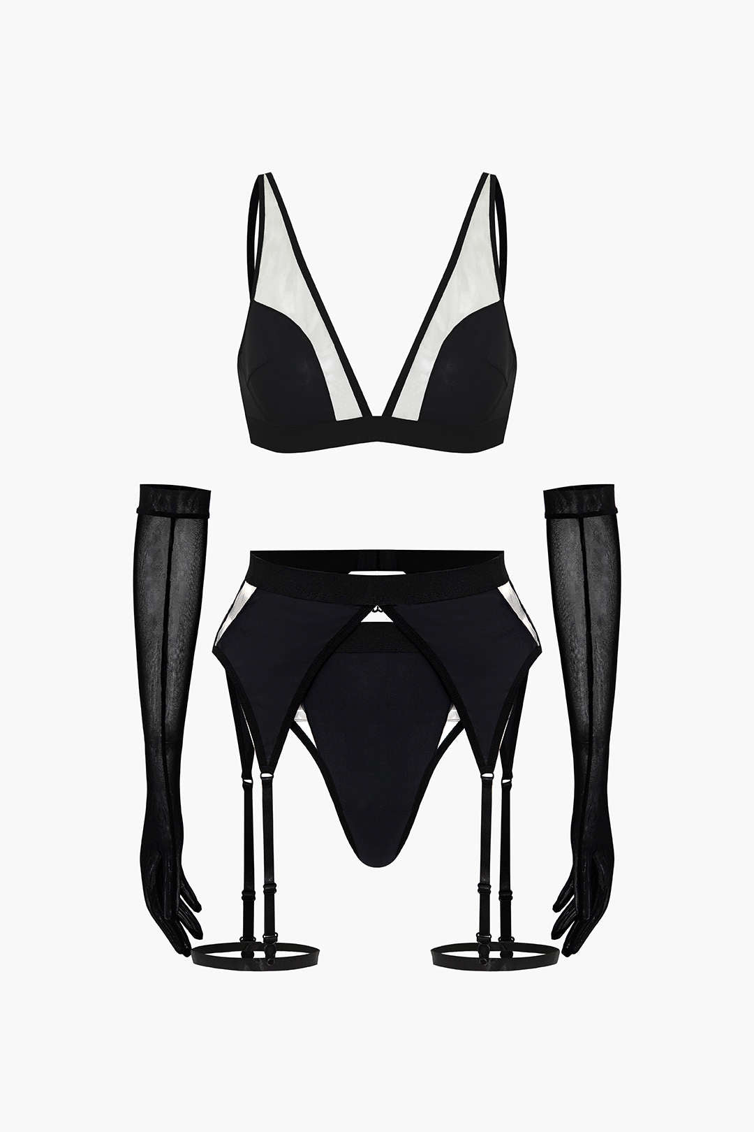 Şeffaf Lingerie Garter Seti Ve File Eldiven - 3. görünüm