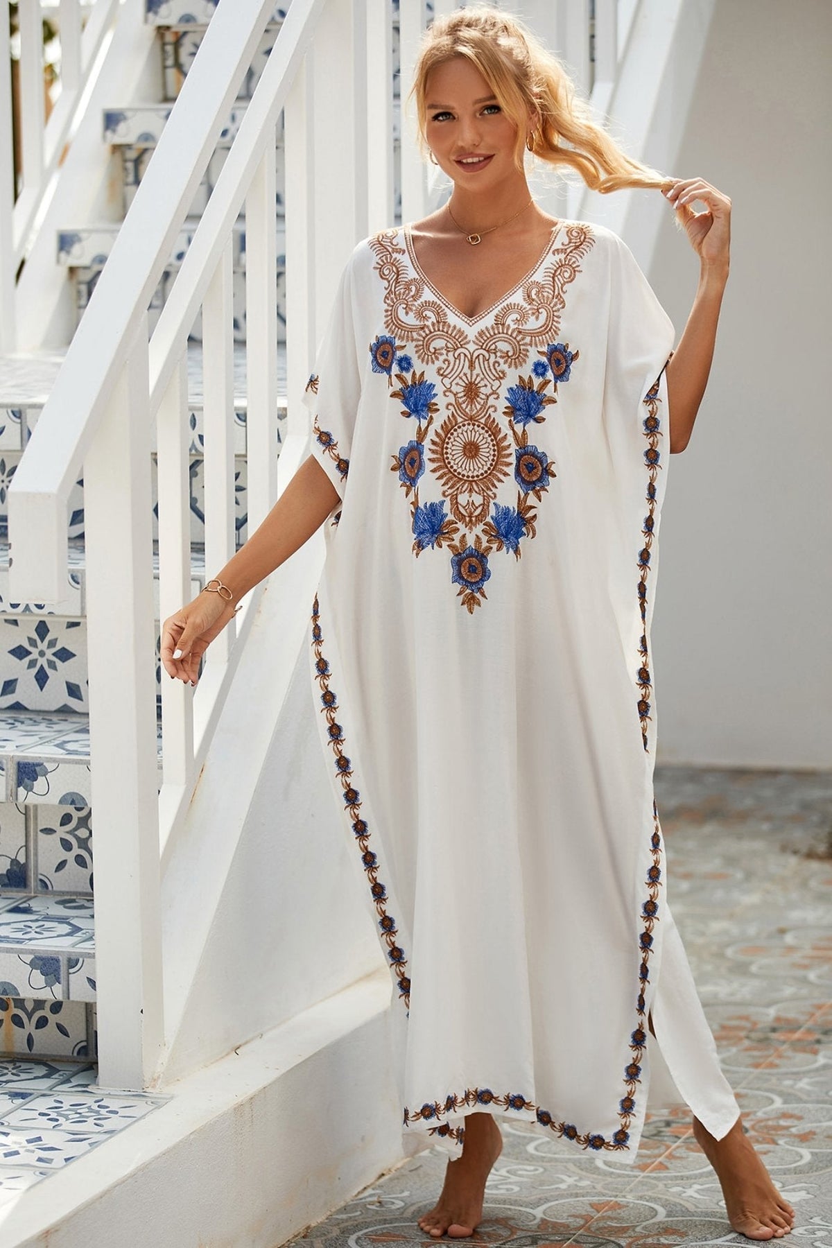 Gen İşlemeli Maxi Kaftan