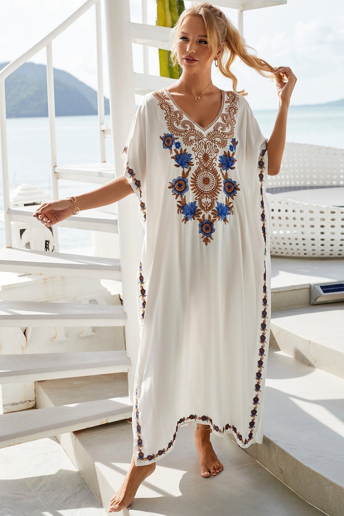 Gen İşlemeli Maxi Kaftan