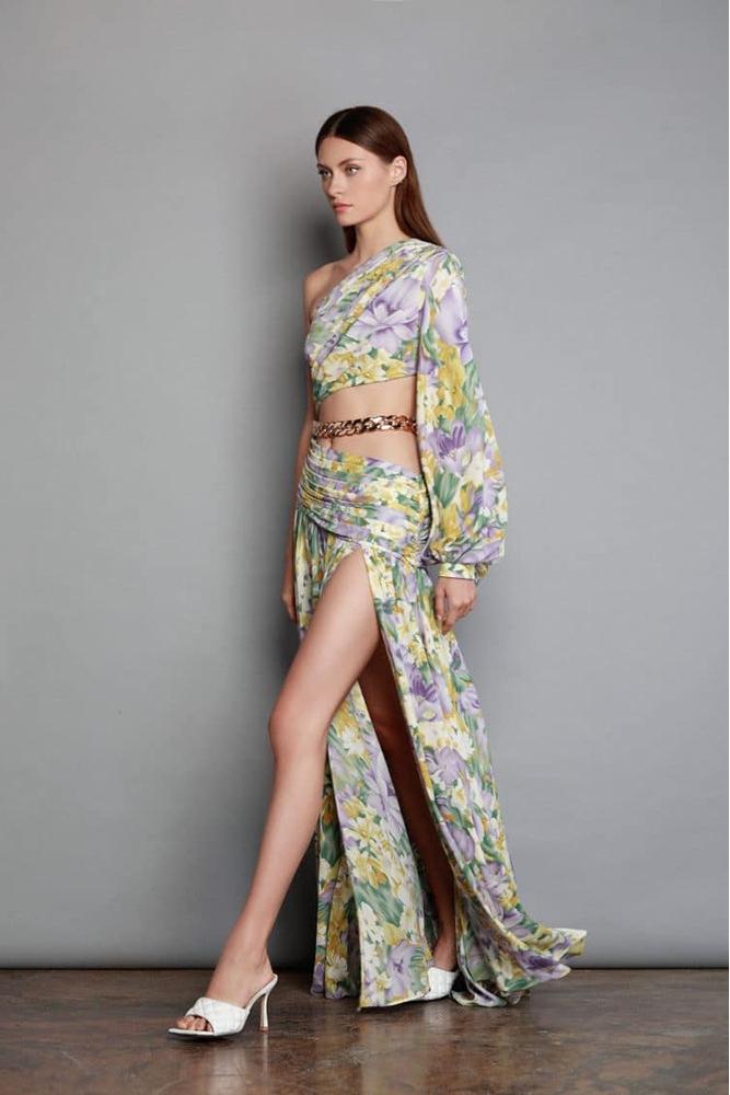 Gertrude Baskılı Cut-Out Asimetri Maxi Elbise