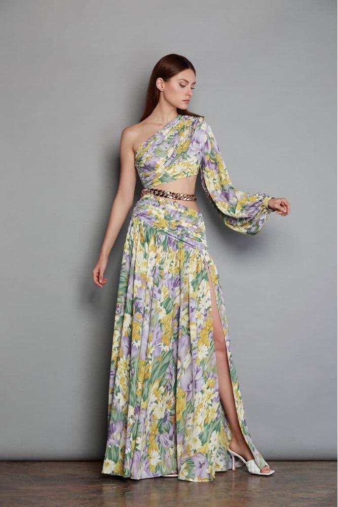 Gertrude Baskılı Cut-Out Asimetri Maxi Elbise