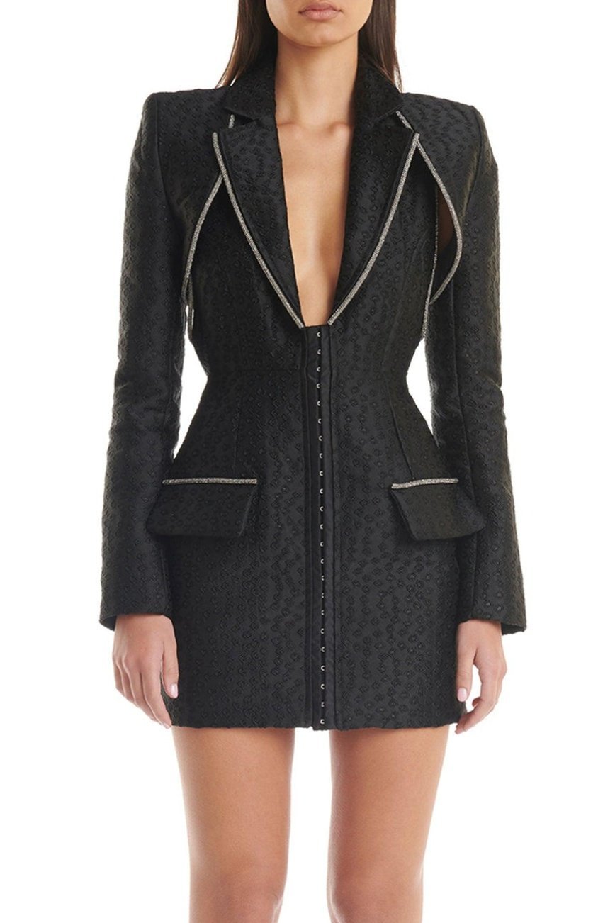 Gloria Diamante Jakarlı İki Parça Mini Blazer Elbise - 4. görünüm