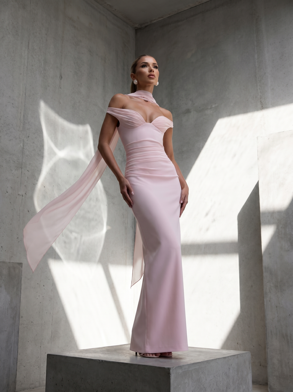 Omuz Detay Maxi Elbise- Pembe
