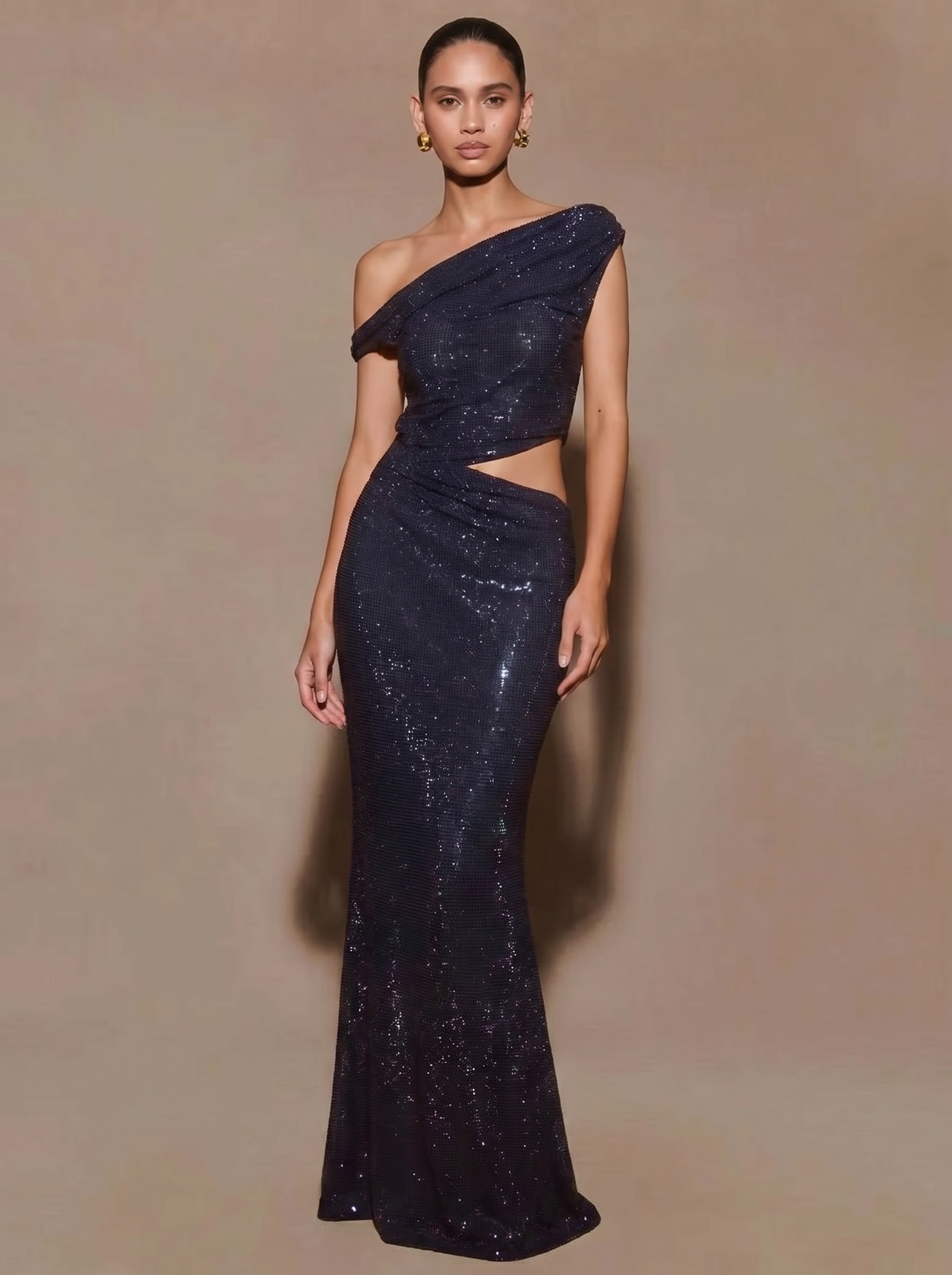 Kristal Taşlı Tek Omuz Bel Dekolte Mermaid Abiye Elbise